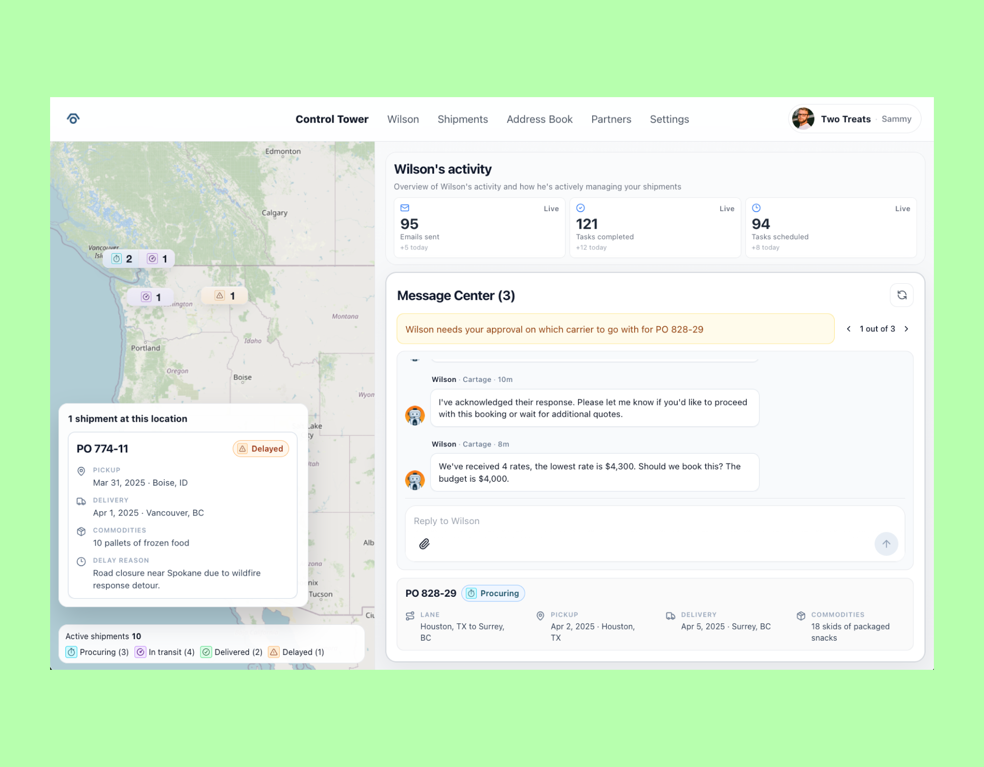 Control Tower interface screenshot