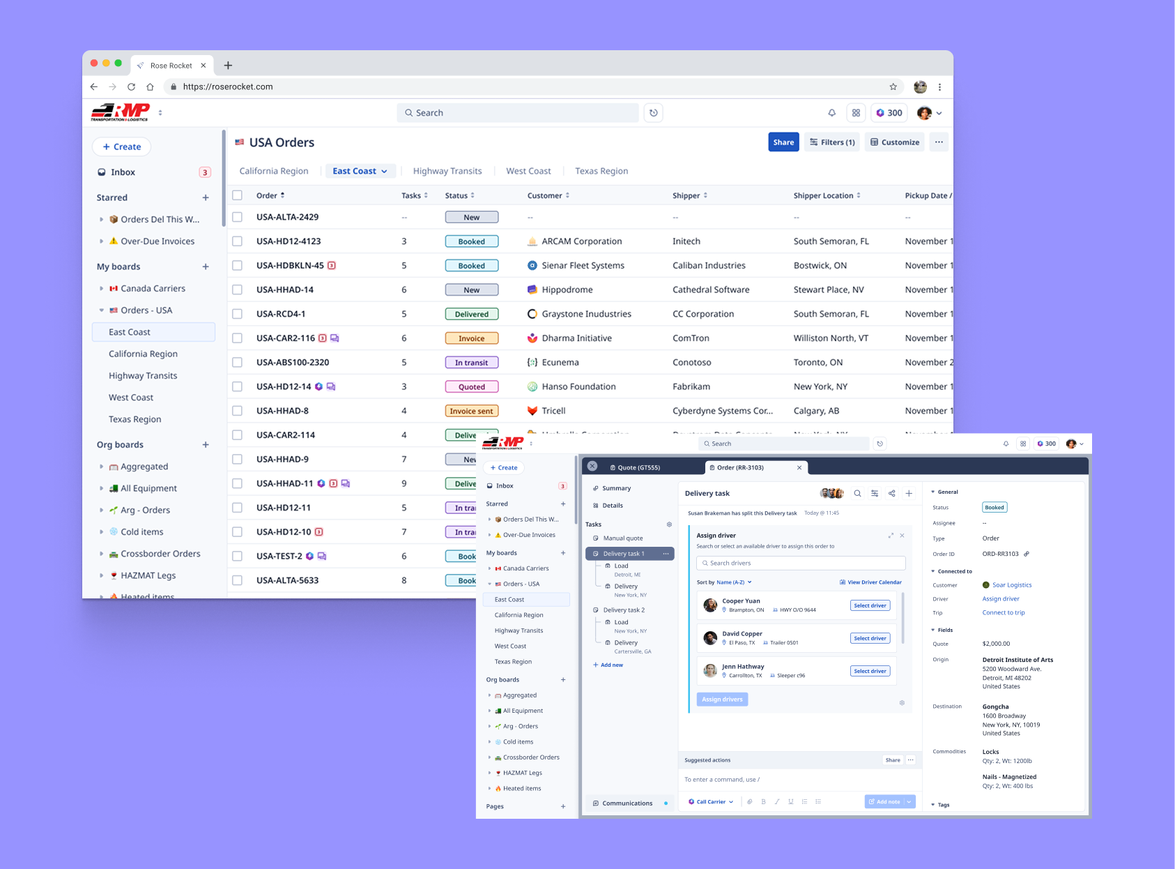 Rose Rocket Platform interface screenshot