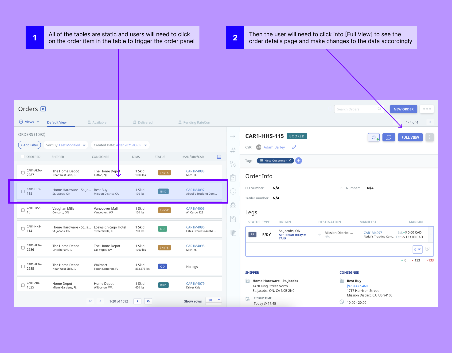 Detail view of the previous table design.
