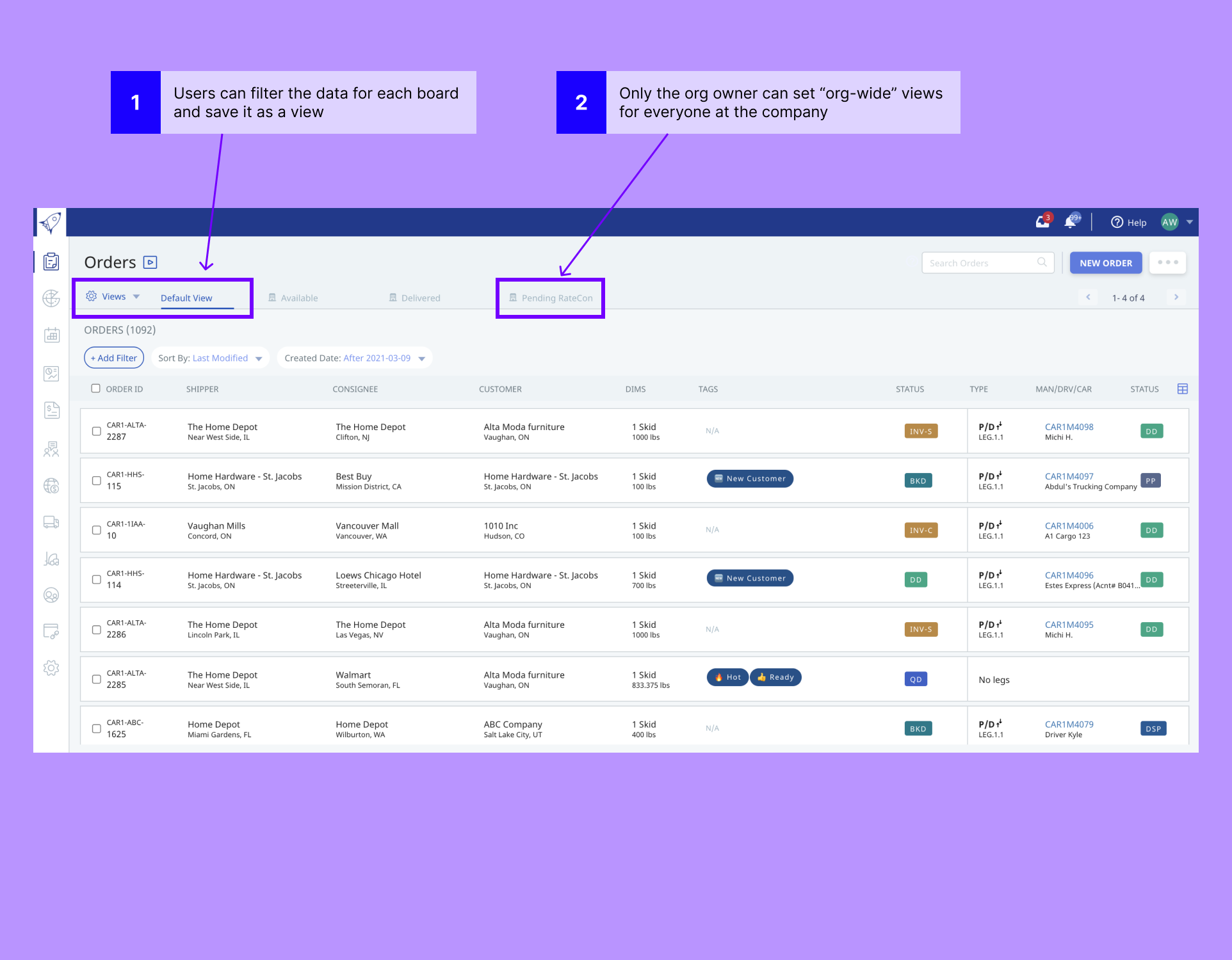 Previous Rose Rocket tables interface.